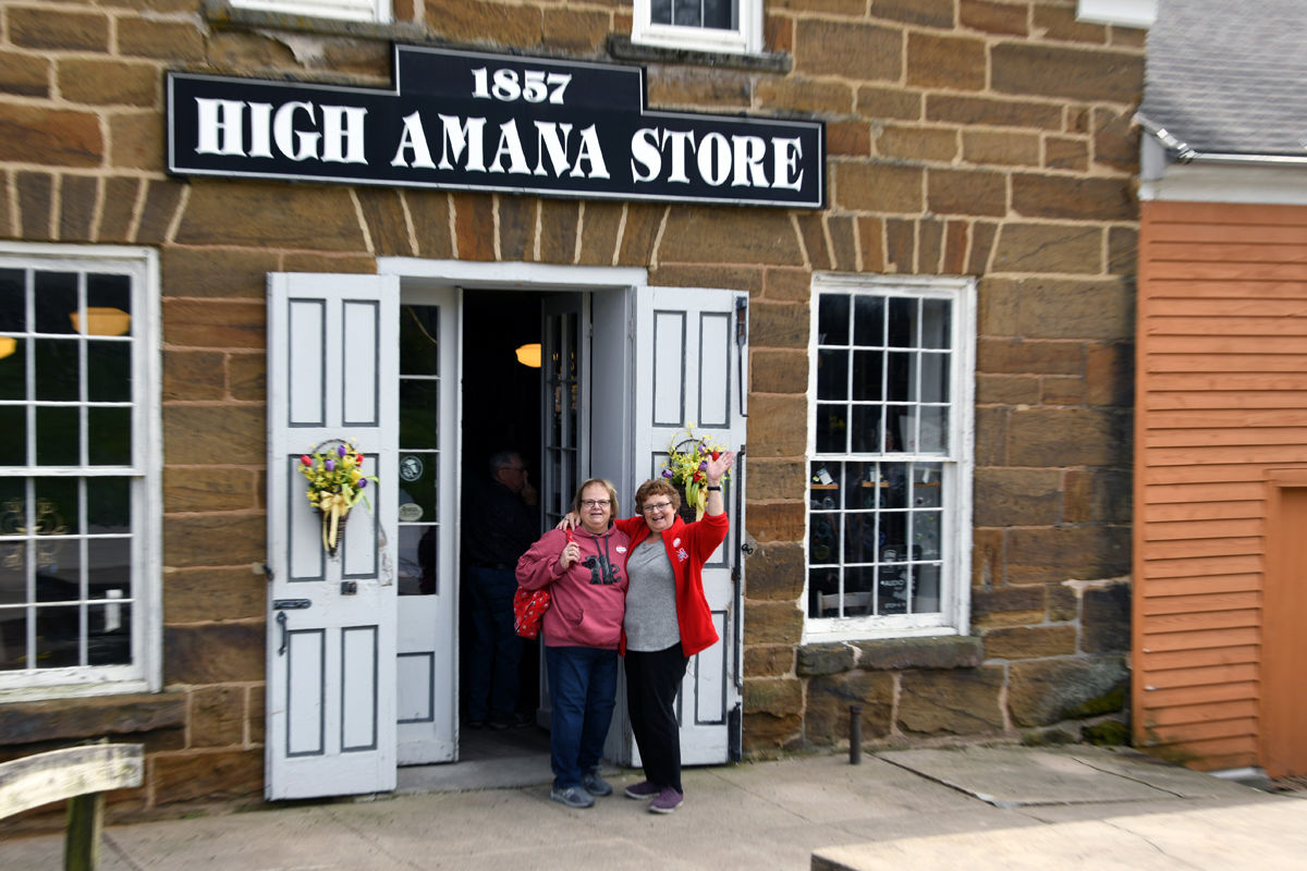 006 Deb Figgner and Susie Hageman at an Amana store.JPG